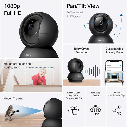 Cámara de Vigilancia Wi-Fi HD de 360 Grados con IA y Detección de Llanto de Bebé