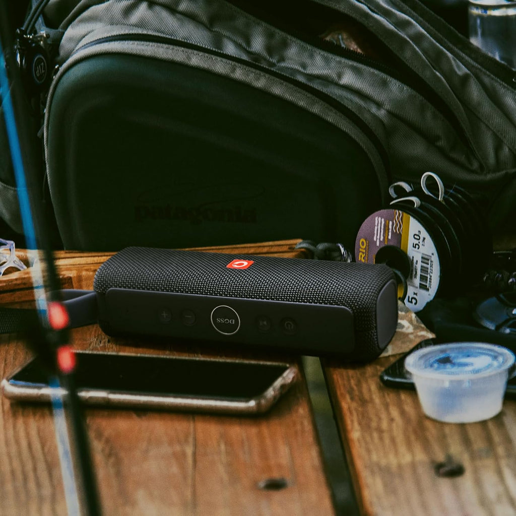 DOSS E-gob II Altavoces Bluetooth portátiles con sonido superior y graves extra, IPX6 resistente al agua, micrófono integrado, controlador de 12 W, 12 horas de reproducción, altavoces inalámbricos para teléfono, computadoras, TV y más
