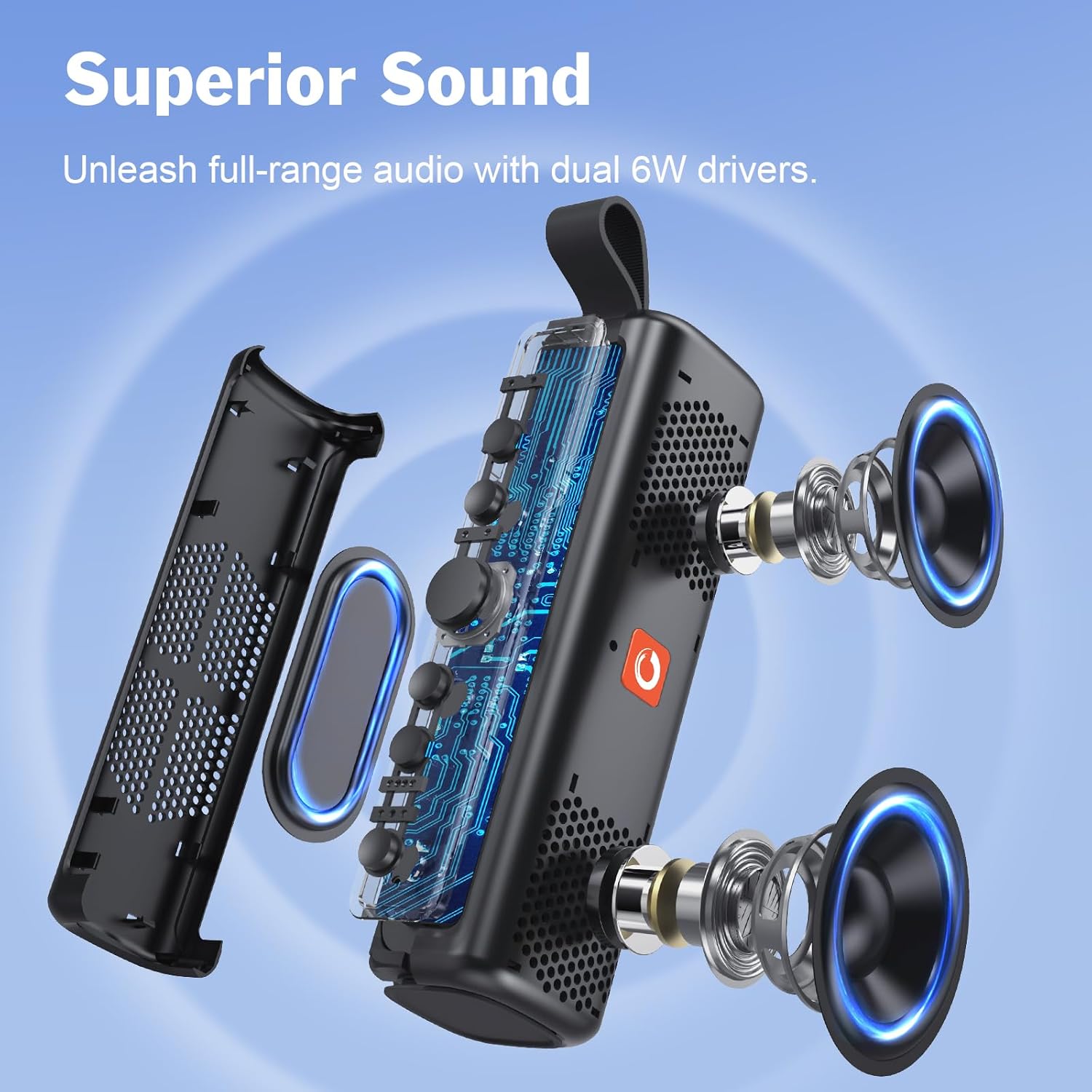 DOSS E-gob II Altavoces Bluetooth portátiles con sonido superior y graves extra, IPX6 resistente al agua, micrófono integrado, controlador de 12 W, 12 horas de reproducción, altavoces inalámbricos para teléfono, computadoras, TV y más