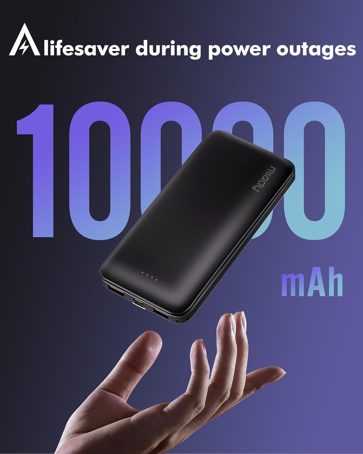 batería de viaje delgada de 10000 mAh | Dual USB丨3 Outputs 2 Inputs