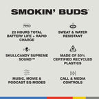 Skullcandy Smokin' Buds - Auriculares inalámbricos, auriculares Bluetooth, ajuste de aislamiento de ruido, batería de hasta 20 horas, IPX4 resistente al sudor y al agua