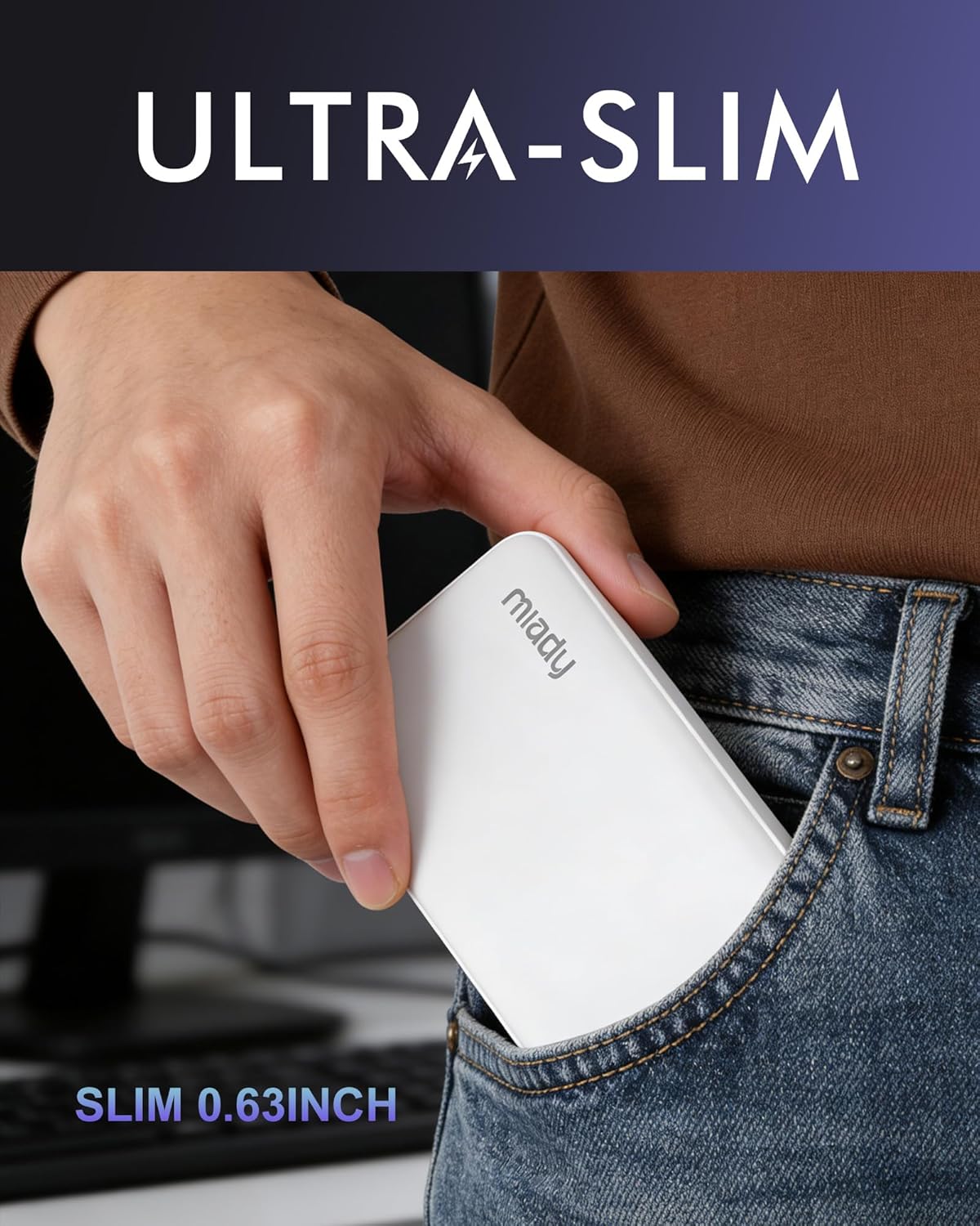 batería de viaje delgada de 10000 mAh | Dual USB丨3 Outputs 2 Inputs